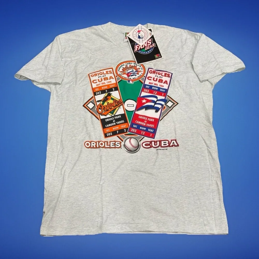 NEW VTG 1999 Baltimore‎ Orioles Vs Cuba Camden Yards Graphic T Shirt 90s Size XL